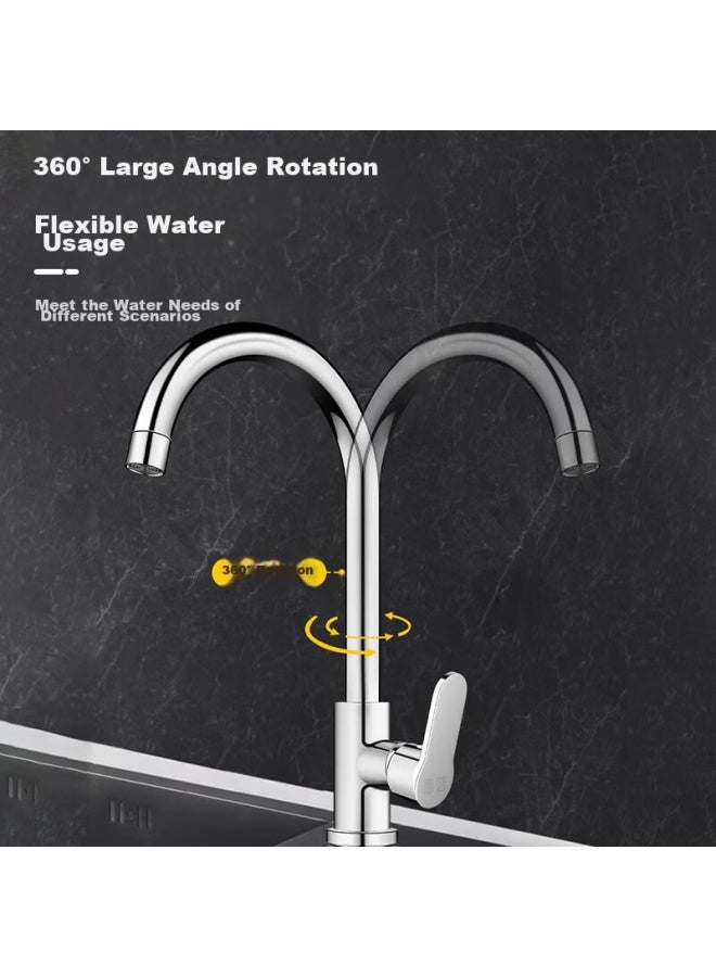 Hp Kitchen Faucet, Stainless Steel, Splash-proof, Hot And Cold Dual Control, 360° Rotating, For Home Use, Sink Tap, Washing Basin, Dishwashing Sink Faucet - Image 1