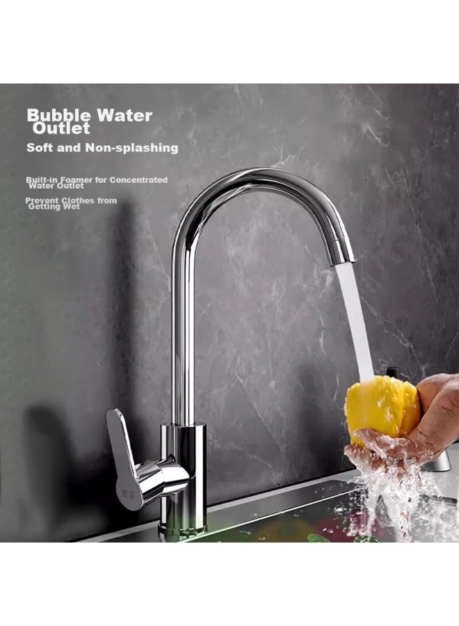 Hp Kitchen Faucet, Stainless Steel, Splash-proof, Hot And Cold Dual Control, 360° Rotating, For Home Use, Sink Tap, Washing Basin, Dishwashing Sink Faucet - Image 2