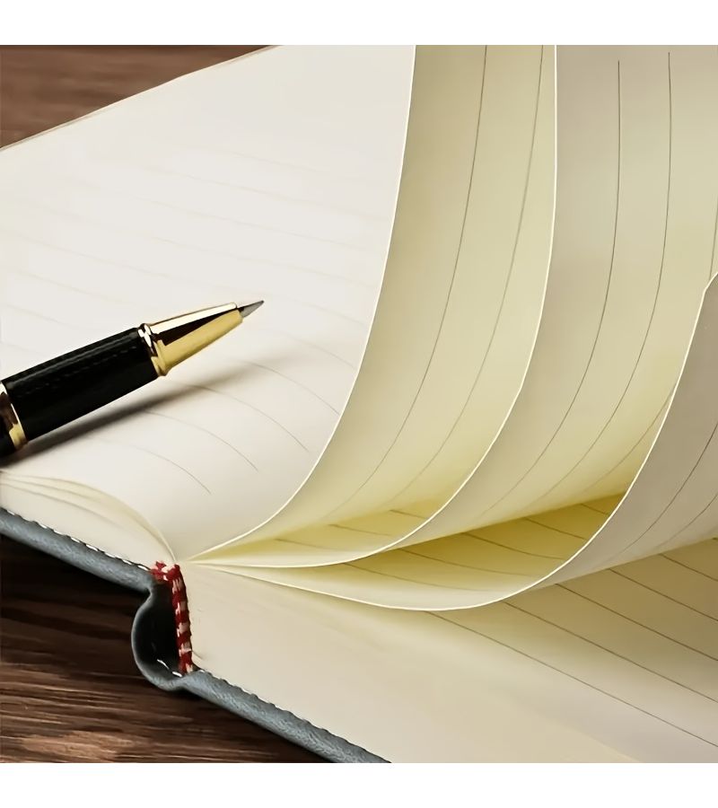 1 قطعة دفتر ملاحظات مقاس A5 على الطراز القديم مع 4 أقلام و10 عبوات حبر إضافية، 200 صفحة سميكة للغاية، مناسب لاجتماعات العمل وطلاب الكليات والمهنيين، هدية للشركات، أسود. - Image 2