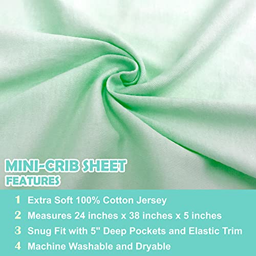 TL Care 100% Natural Cotton Fitted Mini Crib Sheet 38" x 24" - Soft & Breathable Small Nesting Portable Crib Sheet, Fits Pack N Play Mattresses, Mint, for Boys & Girls - Image 4