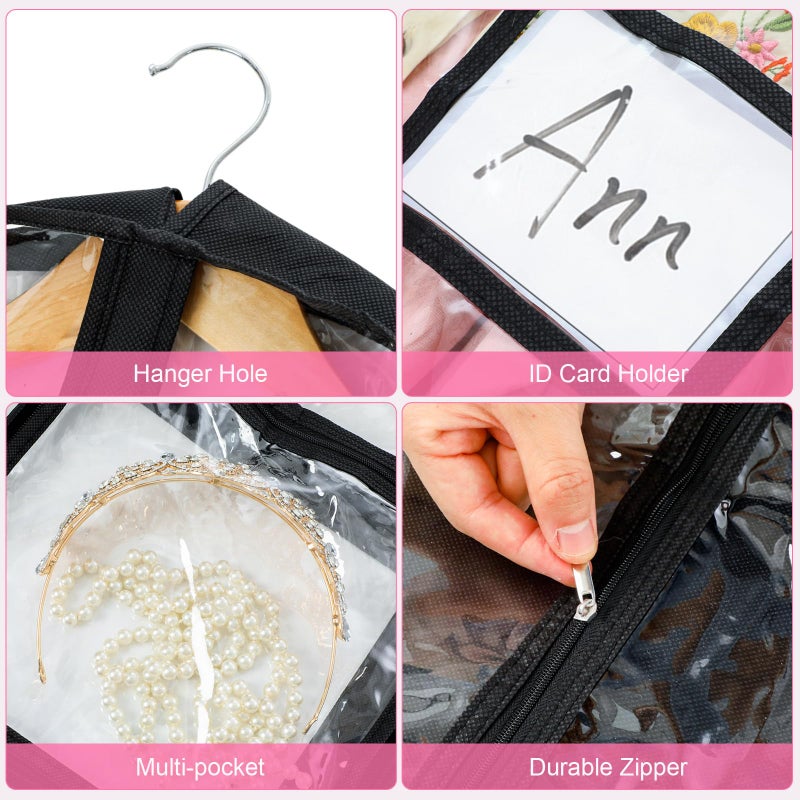 Woanger 6 Pcs Garment Bags for Dance Costumes Clear PVC with Zippers Garment Bag with Pockets Dance Costume Organizer Carrier for Storage Cover for Adult(Transparent,20'' X 40'') - Image 3