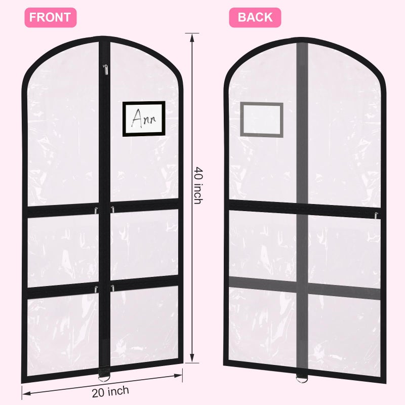 Woanger 6 Pcs Garment Bags for Dance Costumes Clear PVC with Zippers Garment Bag with Pockets Dance Costume Organizer Carrier for Storage Cover for Adult(Transparent,20'' X 40'') - Image 2