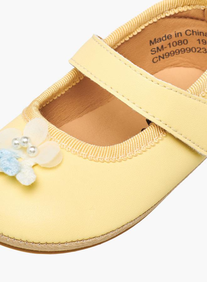 Barefeet Mary Jane Shoes With Hook & Loop Closure, Floral Accent - Image 4