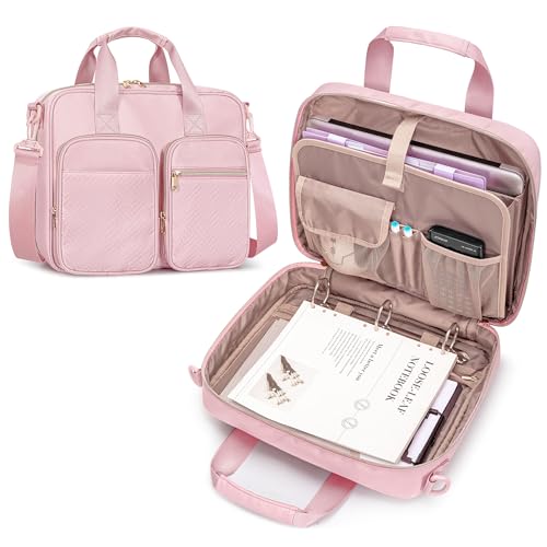 Prokva 3 Ring Zipper Binder 2 Inch Ring Binder Organizer Bag with Shoulder Strap Fits 13 Inch Laptop and 500 Sheets Pink Empty Bag Only - Image 1