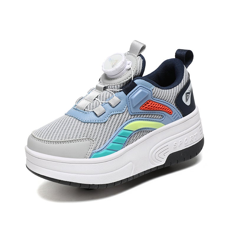 Generic Heol shoes two-wheeled shoe light children summer breathable skates invisible single row roller skates boys and girls sneaker b2252 gray blue