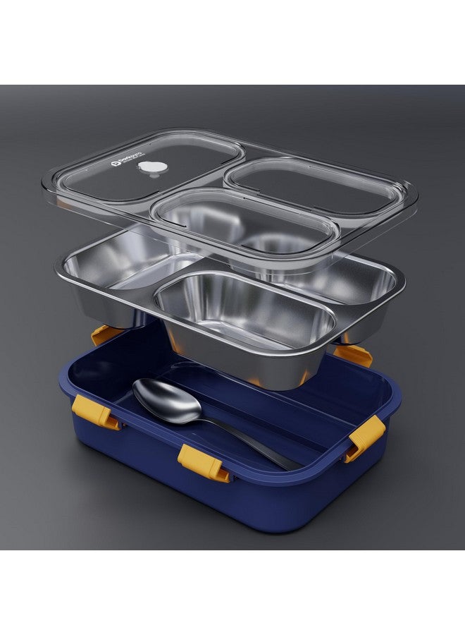 Darkpyro 3 Compartment Stainless Steel Lunch Box, Leakage Proof Lunch Box For School Kids And Adults Pack Of 1 Blue,750ML - Image 2