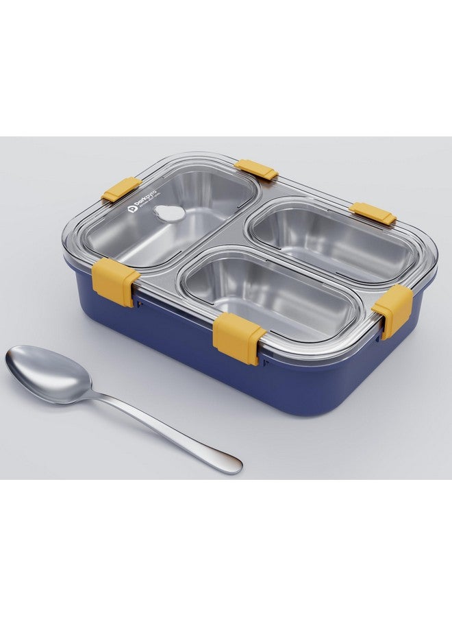 Darkpyro 3 Compartment Stainless Steel Lunch Box, Leakage Proof Lunch Box For School Kids And Adults Pack Of 1 Blue,750ML - Image 1