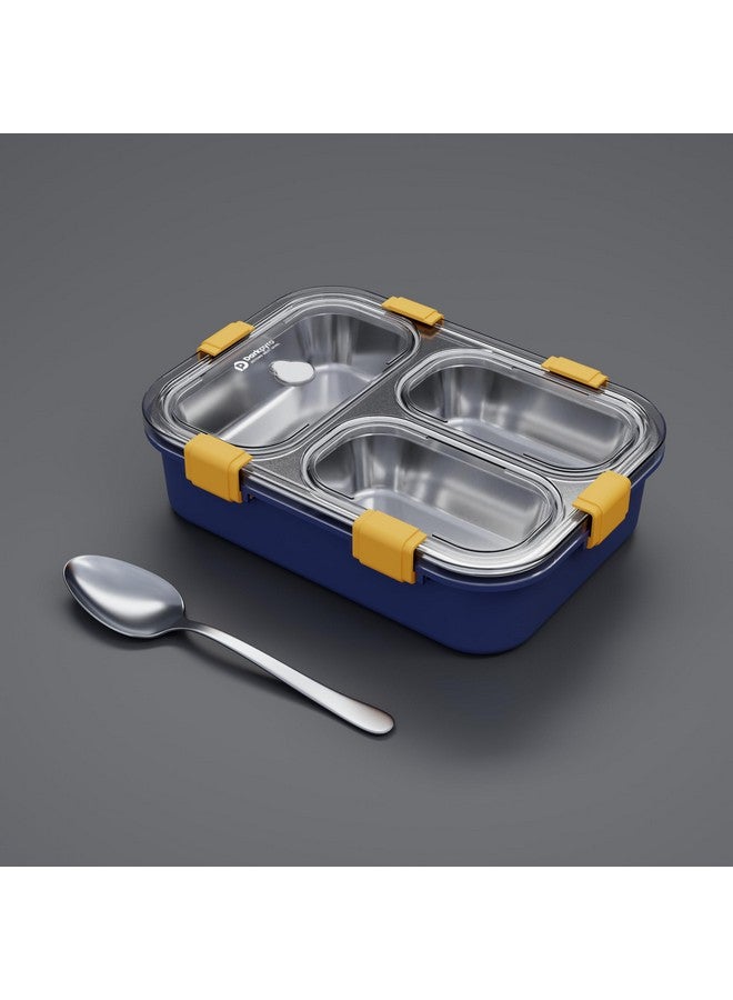 Darkpyro 3 Compartment Stainless Steel Lunch Box, Leakage Proof Lunch Box For School Kids And Adults Pack Of 1 Blue,750ML - Image 3