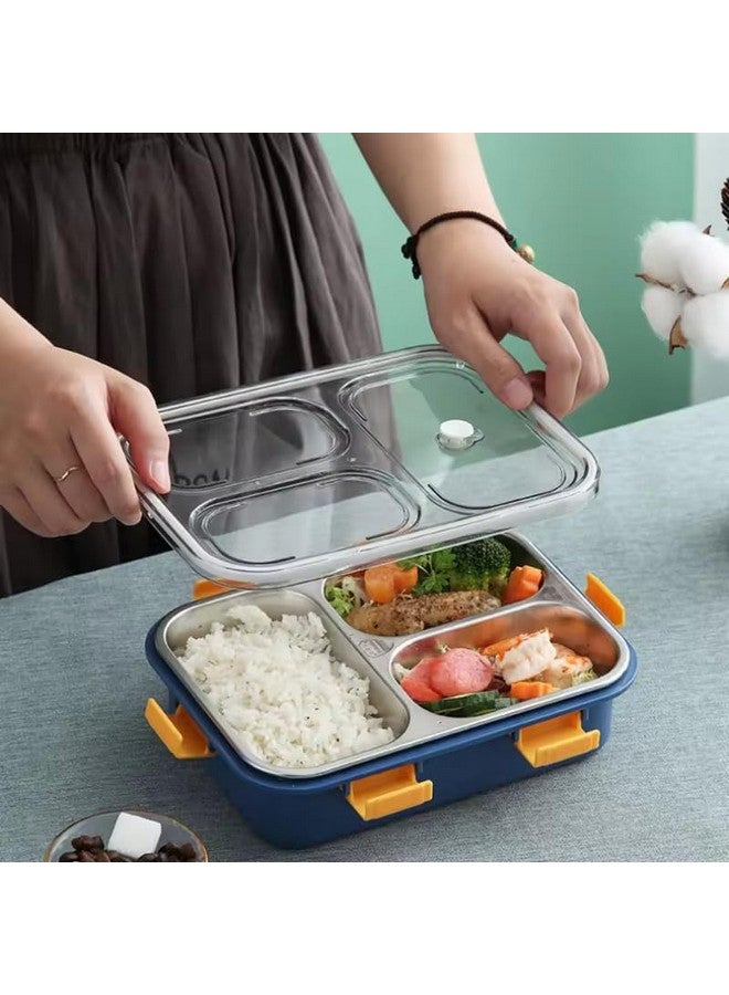 Darkpyro 3 Compartment Stainless Steel Lunch Box, Leakage Proof Lunch Box For School Kids And Adults Pack Of 1 Blue,750ML - Image 4