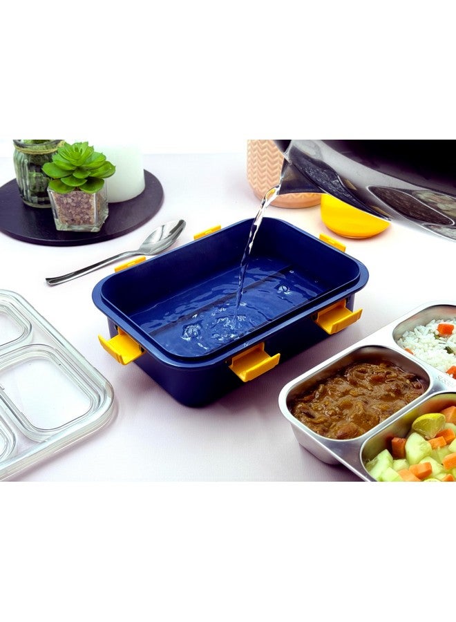 Darkpyro 3 Compartment Stainless Steel Lunch Box, Leakage Proof Lunch Box For School Kids And Adults Pack Of 1 Blue,750ML - Image 5