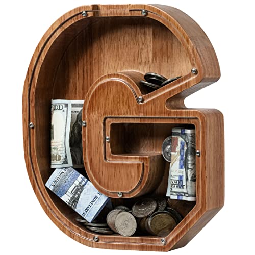 ladenk Piggy Bank for Kids Boys Girls Wooden Large Letter Piggy Bank Alphabet Money Bank with Initial G Coin Bank Fun Gifts for Birthday Christmas Festival Baby Shower - Image 1