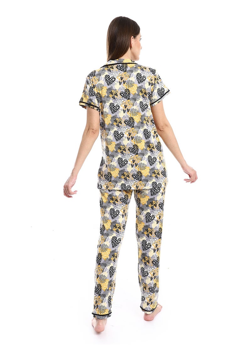 Caesar - Women Pajama Set With Pants And Button Design - Image 1