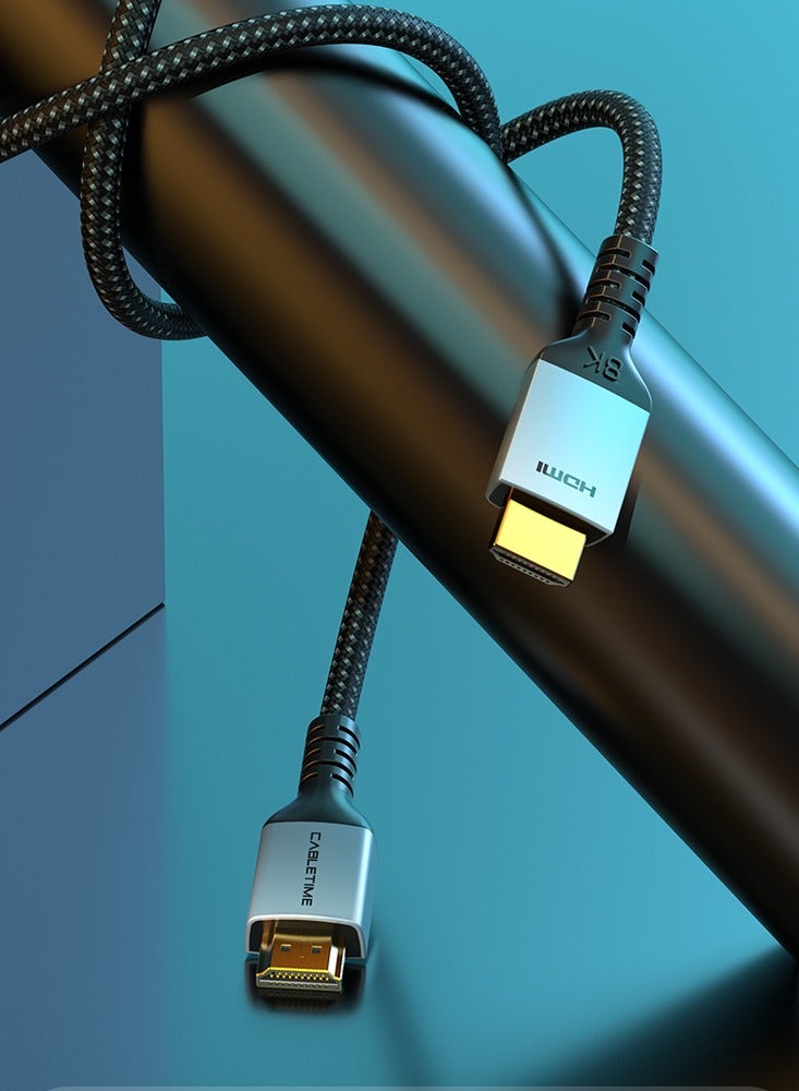 CABLETIME Ultra High Speed 8K HDMI 2.1 48Gbps (5 Meters) Nylond Braided Cable, eARC, HDR, Dolby Vision 7.1 CEC, EDID, HDCP 2.2, DTS-HD Master Audio and Dolby Atmos, 2-Years Warranty