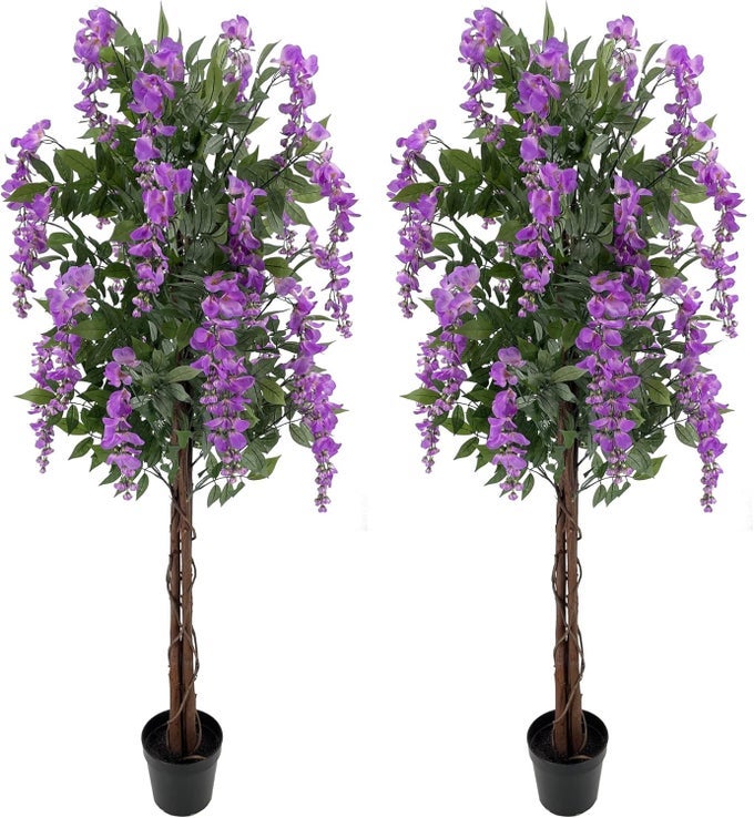 Pair Purple Red Gorgeous Unique 5 Feet Wisteria Tree Artificial Plants with Nursery Plastic Pots Real Touch Technology