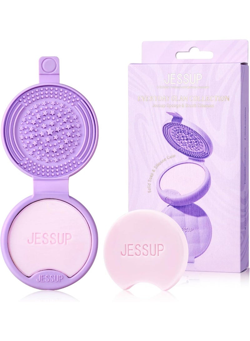 Jessup Sponge & Makeup Brush Cleanser Mat Silicone with 2pcs Solid Soap, Portable Cleaning Tool for Cleaning Makeup Sponges Brushes, A013 - Image 1