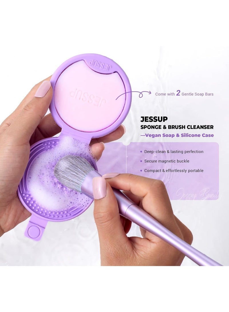 Jessup Sponge & Makeup Brush Cleanser Mat Silicone with 2pcs Solid Soap, Portable Cleaning Tool for Cleaning Makeup Sponges Brushes, A013 - Image 2