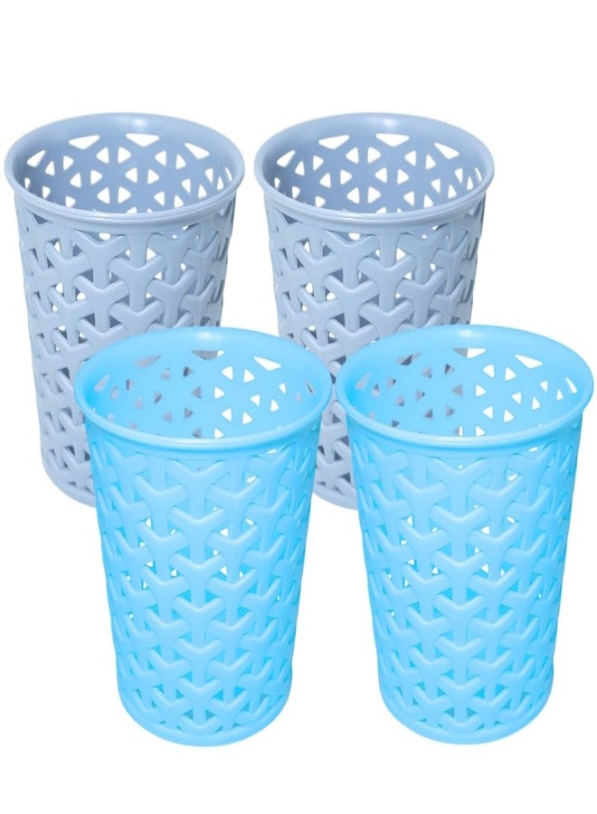 MORVI Linea Small Round Plastic Multipurpose Organizer For Kitchen, Bathroom, Salon, Office|Stationery,Cutlery,Pen,Makeup Brushes Holder|Hanging Toothbrush Stand |Pack Of 4 | LIGHT GREY BLUE - Image 1