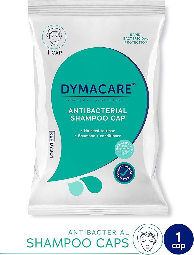 DYMACARE Antibacterial No Rinse Shampoo Cap Rinse Free Shower Cap That Shampoos Conditions PH Balanced Waterless Hair Wash 6 Caps