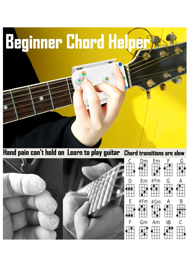 Guitar Chord Learning Tools, Practice Acoustic Guitar Accessories, Guitar Trainer No Need to Develop Callouse, Eliminates Finger Pain and String Buzzing, Guitar Lover Beginner Gift (White)  - Image 2