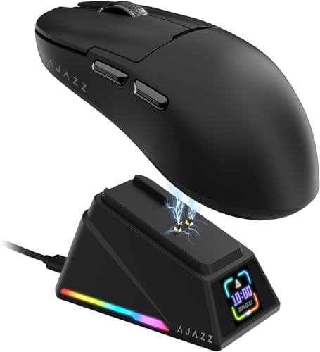 A-jazz AJAZZ AJ159APEX 8Khz Wireless Gaming Mouse Ultralight 56g with Magnetic Screen Charging Dock 42000DPI PAW3950 Sensor Tri Mode BT24GhzTypec Wired Programmable for Esport FPS PC Mac GamerBlack - Image 1