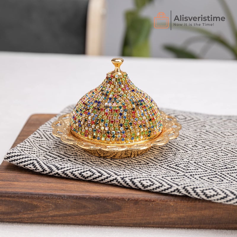 Alisveristime Coated Handmade Brass Sugar Chocolate Candy Bowl Serving Dish with Lid (Crystal) (Multi) - Image 2