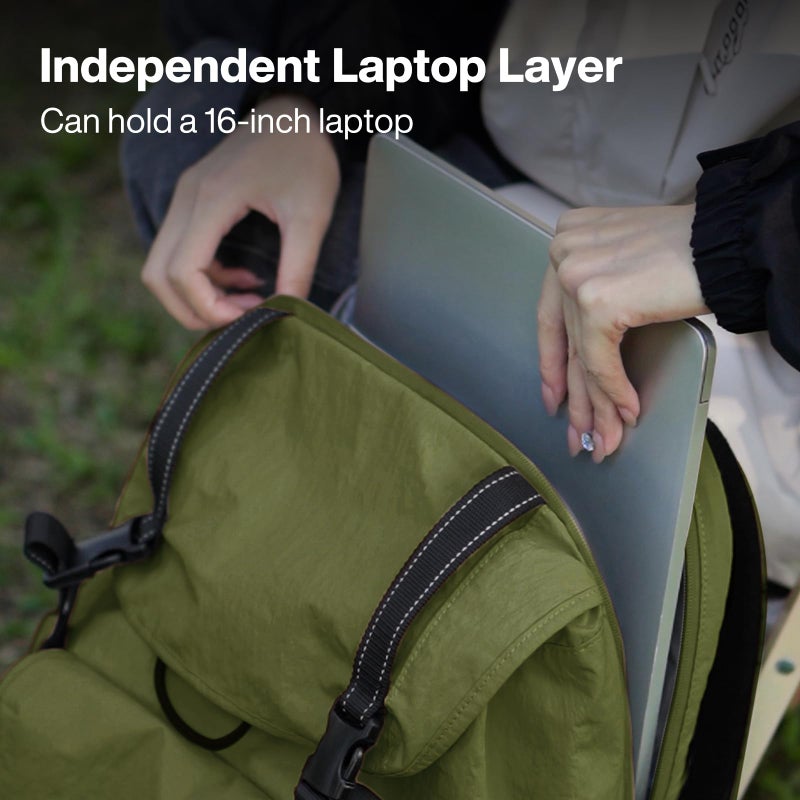 mixi Travel Backpack for Women Men, 18 Inch Carry On Laptop Backpack Flight Approved fits 16'' Laptop, Lightweight Waterproof Hiking Backpack Travel Outdoor Business Casual Daypack, Jungle Green - Image 3