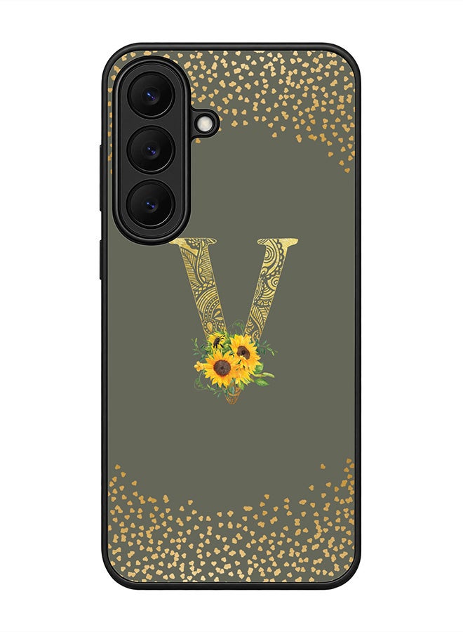 Stylizedd Rugged Case for Samsung Galaxy S26 FE- Slim Fit Hybrid Rubber Cover Sunflower Monogram - V (Olive Green)