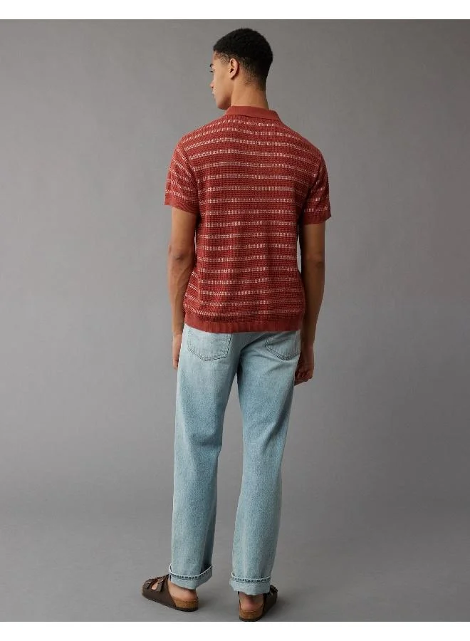 American Eagle Stripe Detail Collar Polo Shirt