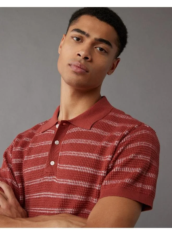 American Eagle Stripe Detail Collar Polo Shirt