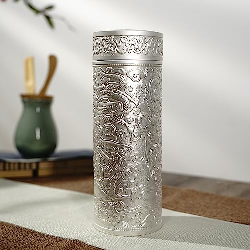 CHANJOON Chinese style 999 silver hot water bottle 11.8oz insulated stainless steel thermos keeps liquids hot and cold, leak proof and double walled design (silver (color)) - Image 4