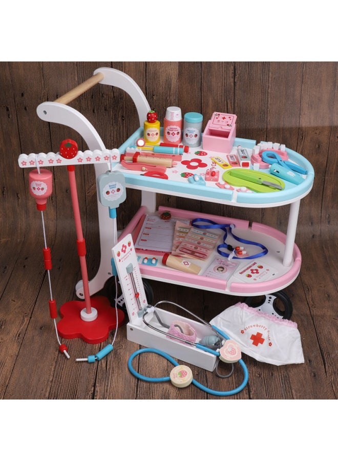 Wooden Artificial Medical Kit Children's Toy Set Girl Boy's Tool Injection Nurse Doctor's Toy Medicine Box-Color:Deluxe 【Doctor】 Cart {including Anti-drop Wheels} - Image 1