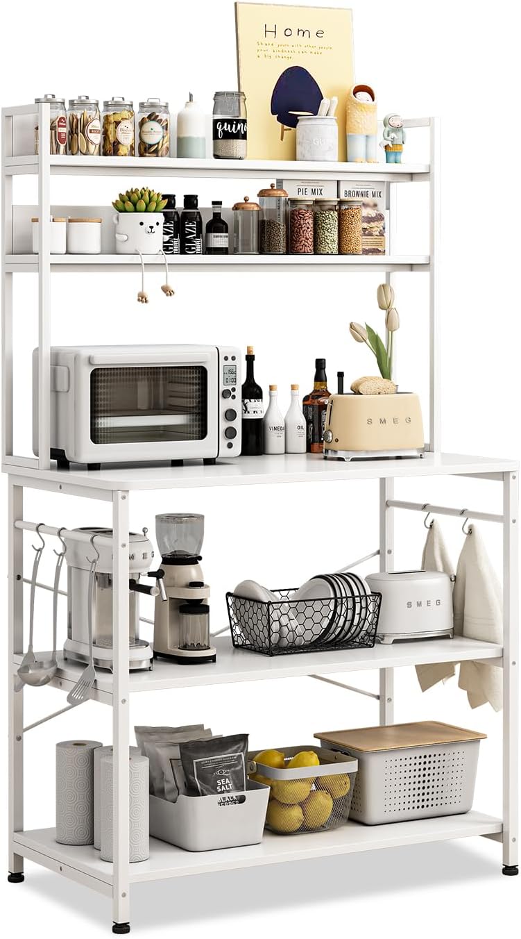 Jubestry 5 Layer Kitchen Storage Rack,Baker Rack with Storage Shelves,Coffee Corner Shelf,Microwave Stand,Suit for Kitchen,Living Room,Dining Room (white) - Image 1