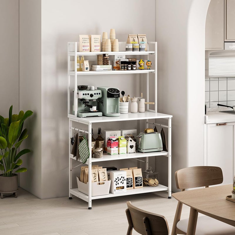Jubestry 5 Layer Kitchen Storage Rack,Baker Rack with Storage Shelves,Coffee Corner Shelf,Microwave Stand,Suit for Kitchen,Living Room,Dining Room (white) - Image 2