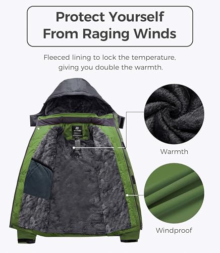 Wantdo Men's Waterproof Mountain Jacket Fleece Windproof Ski Jacket US L Grass Green L - Image 3