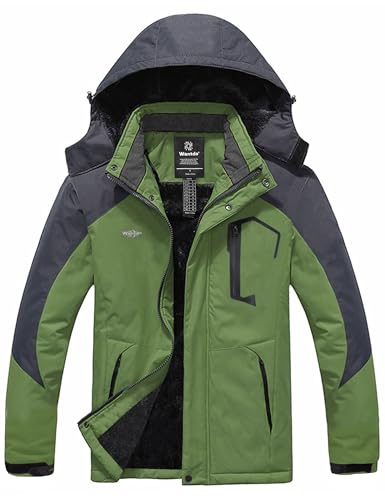 Wantdo Men's Waterproof Mountain Jacket Fleece Windproof Ski Jacket US L Grass Green L - Image 1
