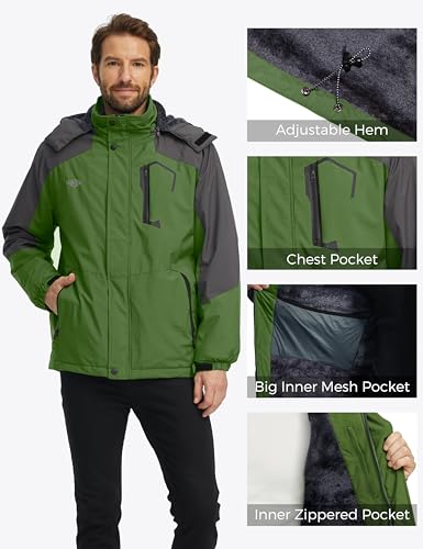 Wantdo Men's Waterproof Mountain Jacket Fleece Windproof Ski Jacket US L Grass Green L - Image 4