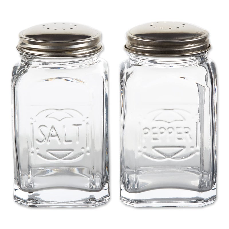 RSVP International RSVP International Jumbo Retro Glass Salt  Pepper Screw On Stainless Steel Lid Each Shaker Holds 8 Ounces 225x225x43 Clear