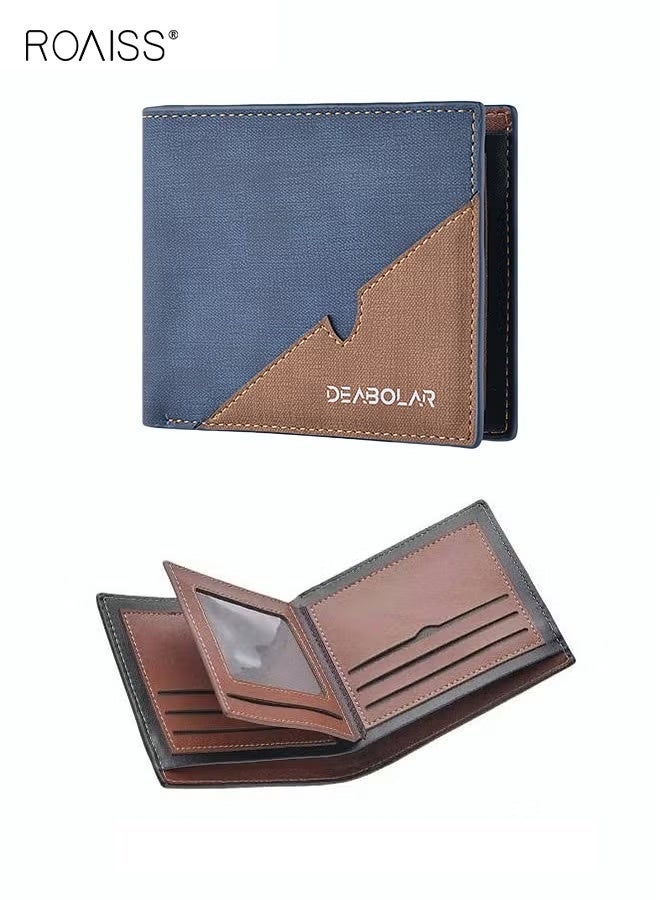 roaiss Colorblock Fold over Wallet Retro Stylish Zipper PU Leather Card Holder Multi-card Slot Coin Bag Small Leather Goods Wallet Money Clip for Men/Young Boy/Father/Brother Gift Blue/Brown - Image 1