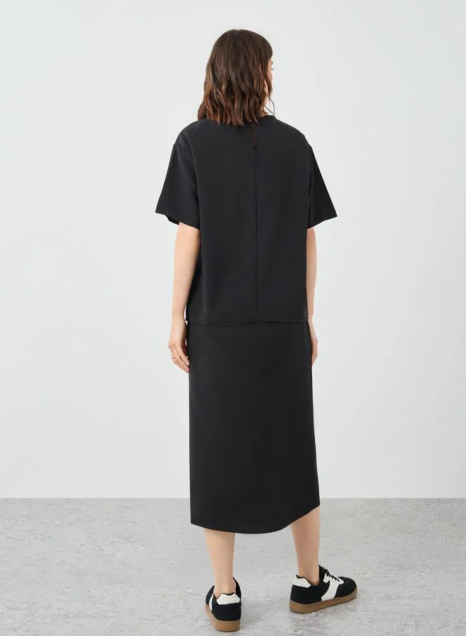 Take Two Take Two Relaxed Fit Solid Top and Midi Skirt Co-Ords