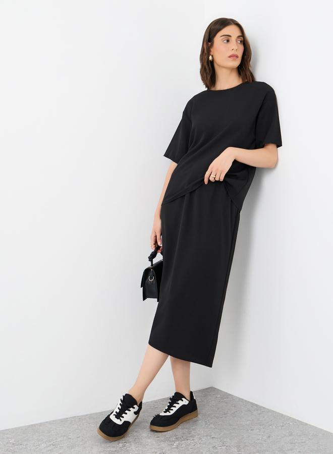 Take Two Relaxed Fit Solid Top and Midi Skirt Co-Ords - Image 1