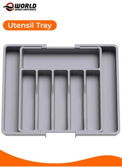 Eworld Large Capacity Expandable Silverware Drawer Organizer, BPA-Free Utensil Tray for Kitchen, Adjustable Flatware and Cutlery Holder for Spoons, Forks and Knives, Sleek Grey Design  - Image 1