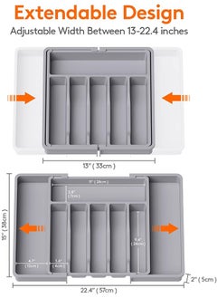 Eworld Large Capacity Expandable Silverware Drawer Organizer, BPA-Free Utensil Tray for Kitchen, Adjustable Flatware and Cutlery Holder for Spoons, Forks and Knives, Sleek Grey Design  - Image 2