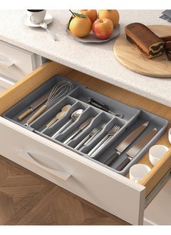 Eworld Large Capacity Expandable Silverware Drawer Organizer, BPA-Free Utensil Tray for Kitchen, Adjustable Flatware and Cutlery Holder for Spoons, Forks and Knives, Sleek Grey Design  - Image 5