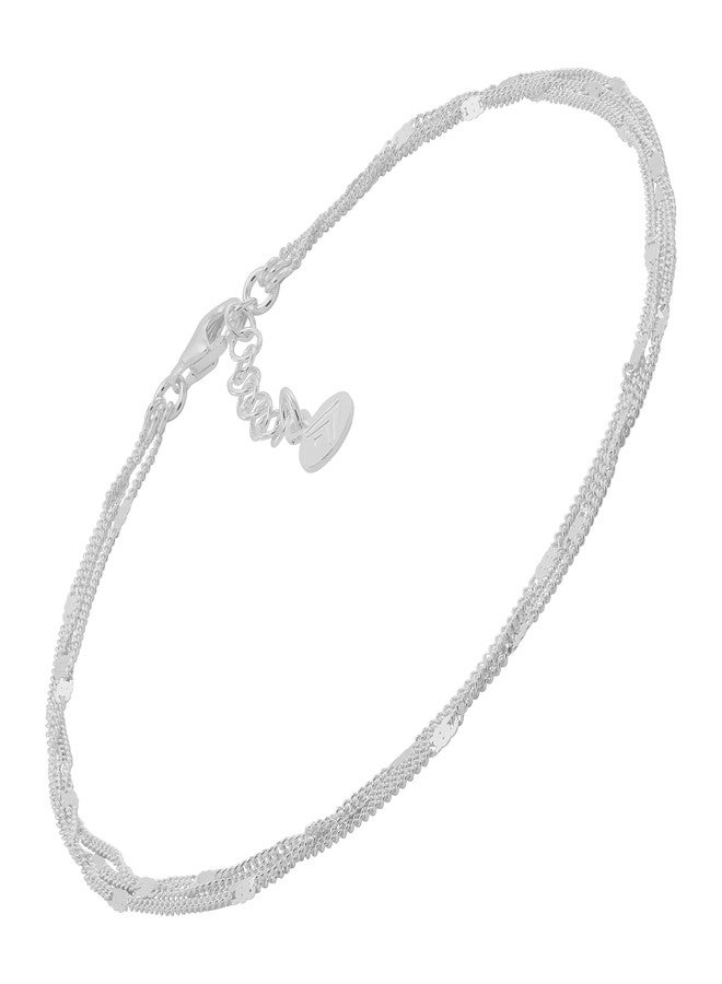 Silpada .925 Sterling Silver Anklet, Ankle Bracelet for Women, Jewelry Gift Idea, 'Triple Your Luck', 9" + 1" - Image 1