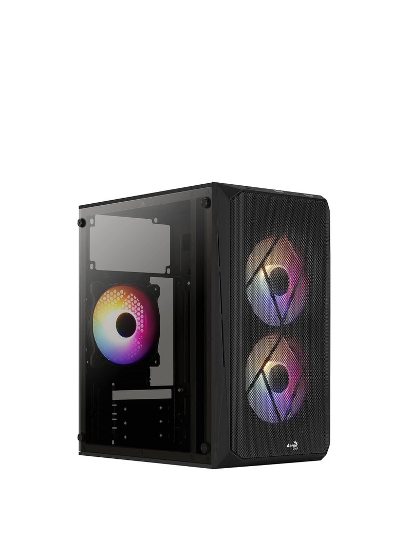 AeroCool CS107 V2 MicroATX PC Case Side Window 3 x 120mm FRGB Fan CS107V2 Black - Image 1