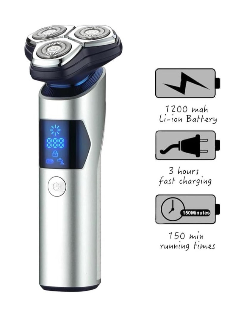 Electric Razor for Men, Electric Shaver for Men, Rechargeable Wet Dry Shaver, Cordless Portable Razor USB-C Rechargeable Waterproof Portable Shaver with LCD Display Travel Lock Ideal Men Gift