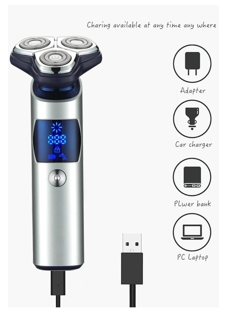 Electric Razor for Men, Electric Shaver for Men, Rechargeable Wet Dry Shaver, Cordless Portable Razor USB-C Rechargeable Waterproof Portable Shaver with LCD Display Travel Lock Ideal Men Gift