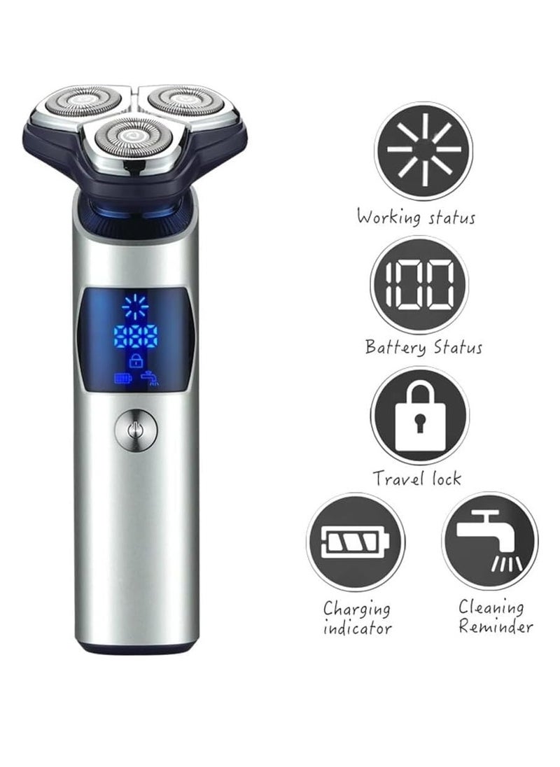Electric Razor for Men, Electric Shaver for Men, Rechargeable Wet Dry Shaver, Cordless Portable Razor USB-C Rechargeable Waterproof Portable Shaver with LCD Display Travel Lock Ideal Men Gift