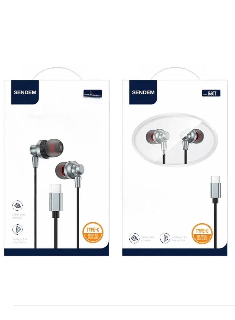 سيندم سماعات SENDEM G60T Type-C - صوت جهير عالٍ، عزل الضوضاء، متوافقة مع متجر Play - Image 2