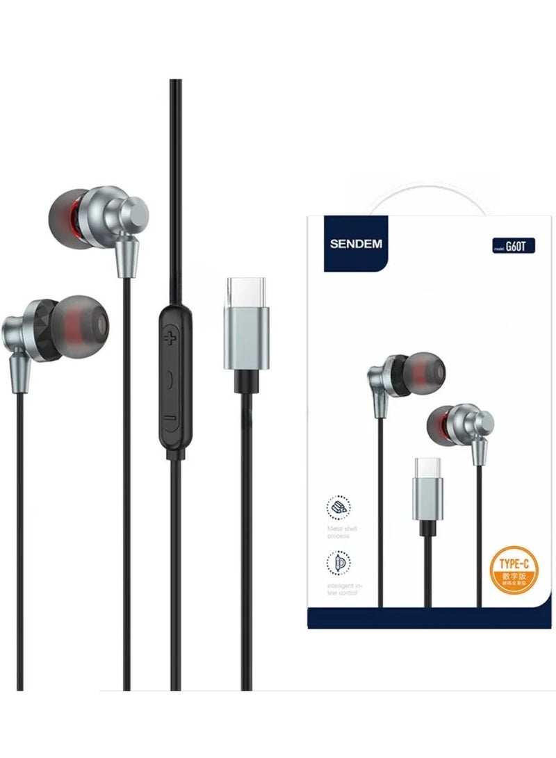 سيندم سماعات SENDEM G60T Type-C - صوت جهير عالٍ، عزل الضوضاء، متوافقة مع متجر Play - Image 3